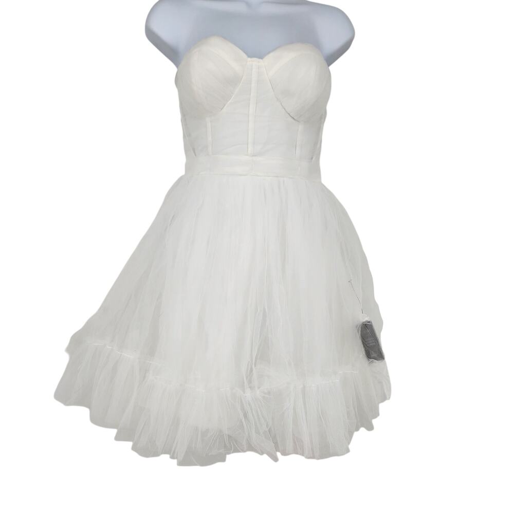 Lulus Lovely Flirtation White Tulle Strapless Bustier Mini Dress Size Medium New